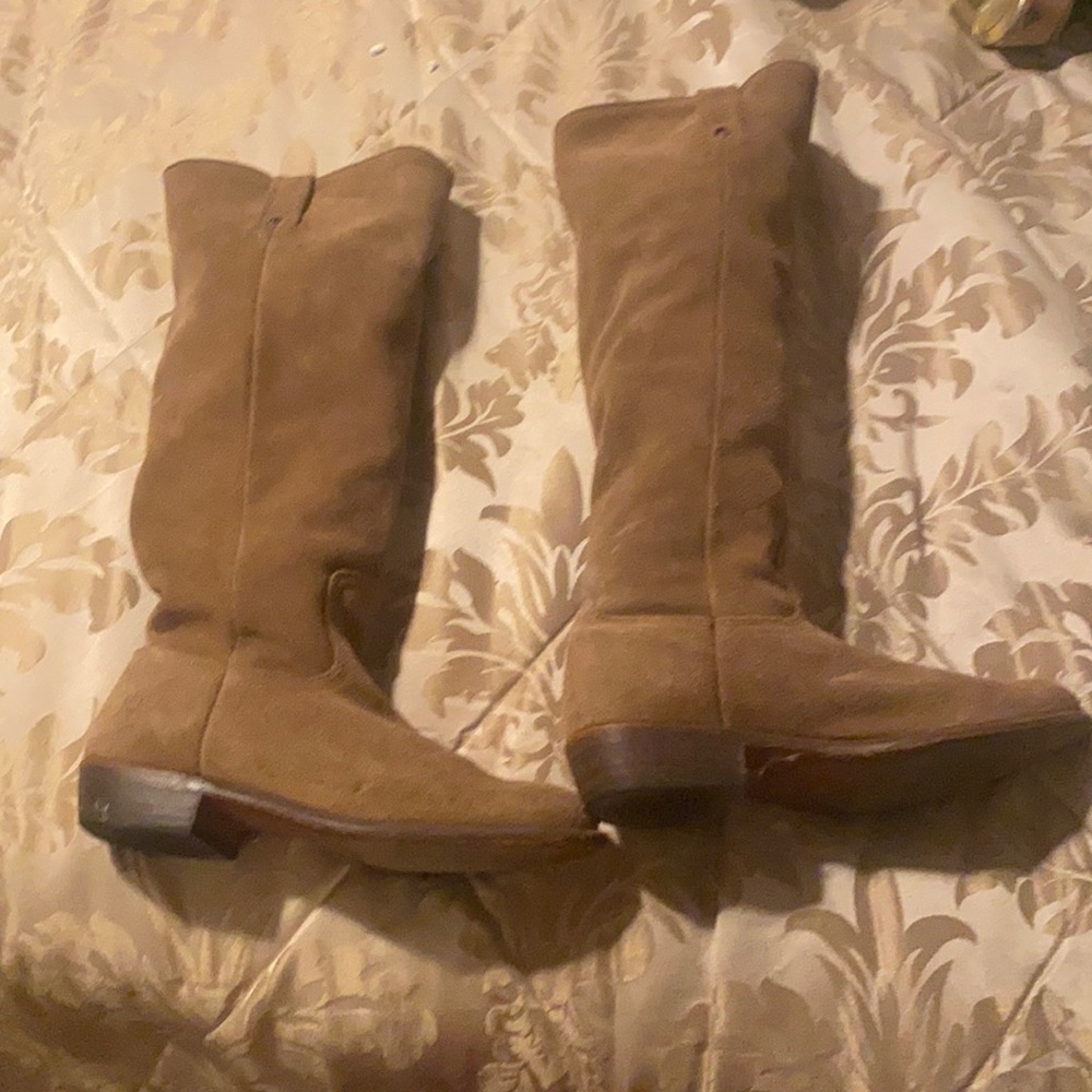 Beige Frye suede knee high boots